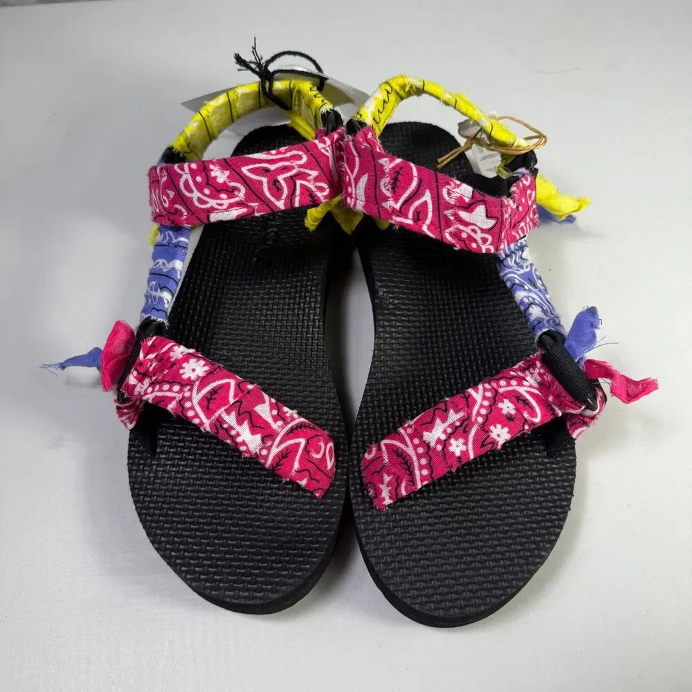 Arizona Love Trekky Bandana Sandals US 8 Multicolor Strappy Boho Eco Friendly - Picture 3 of 7